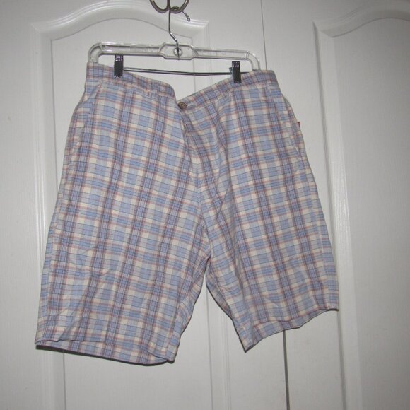 NWT MERONA Men’s Tailored Fit The Club Blue Cotton Plaid Shorts Size 36 - Picture 1 of 4